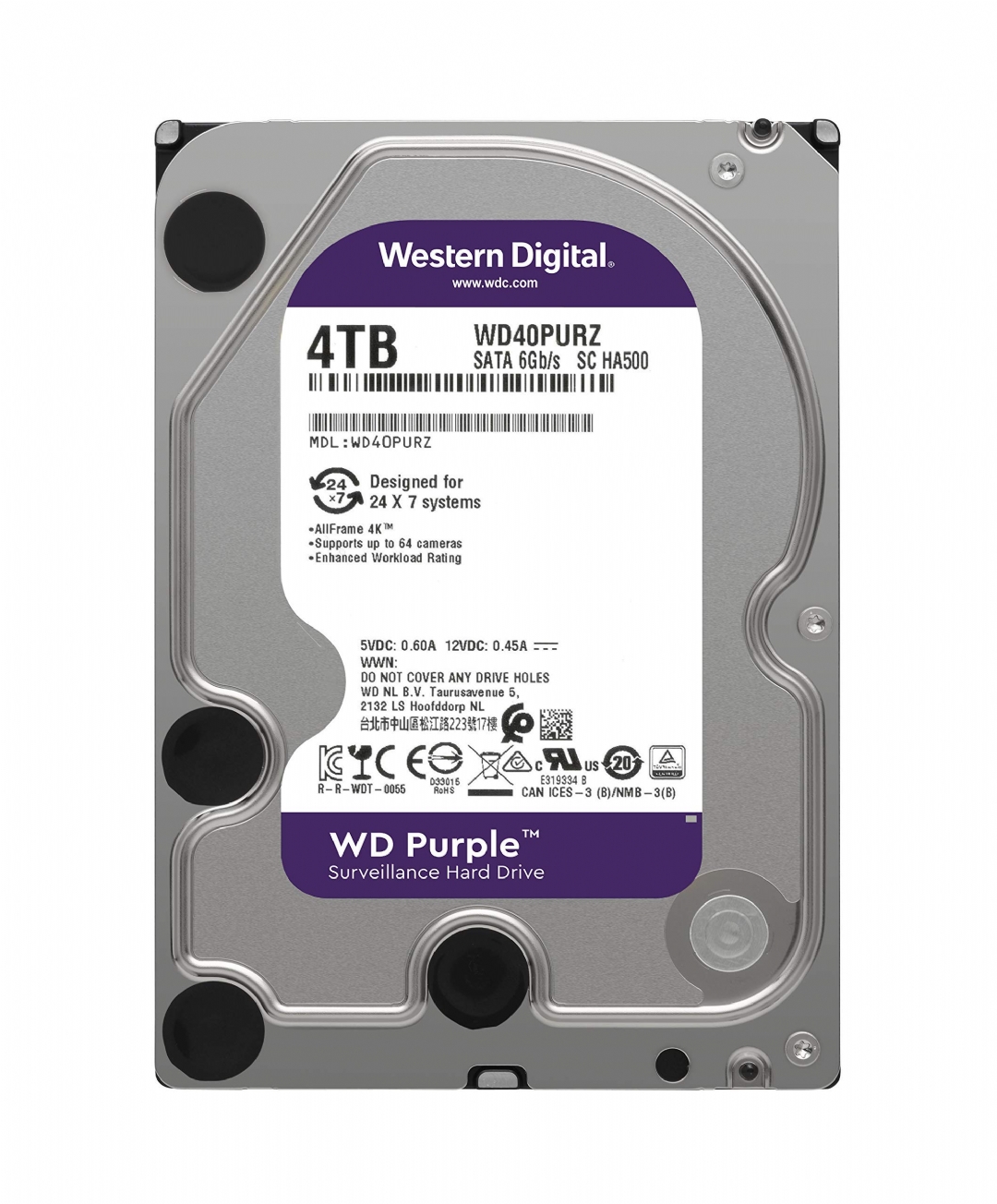 4 TB WD 3.5 PURPLE 5400RPM 256MB 7/24 GUVENLIK WD42PURZ (3 YIL RESMI DIST GARANTILI)