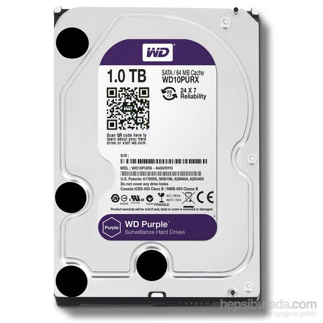 1 TB WD 3.5 PURPLE 5400RPM 64MB 7/24 GUVENLIK WD10PURZ (3 YIL RESMI DIST GARANTILI)