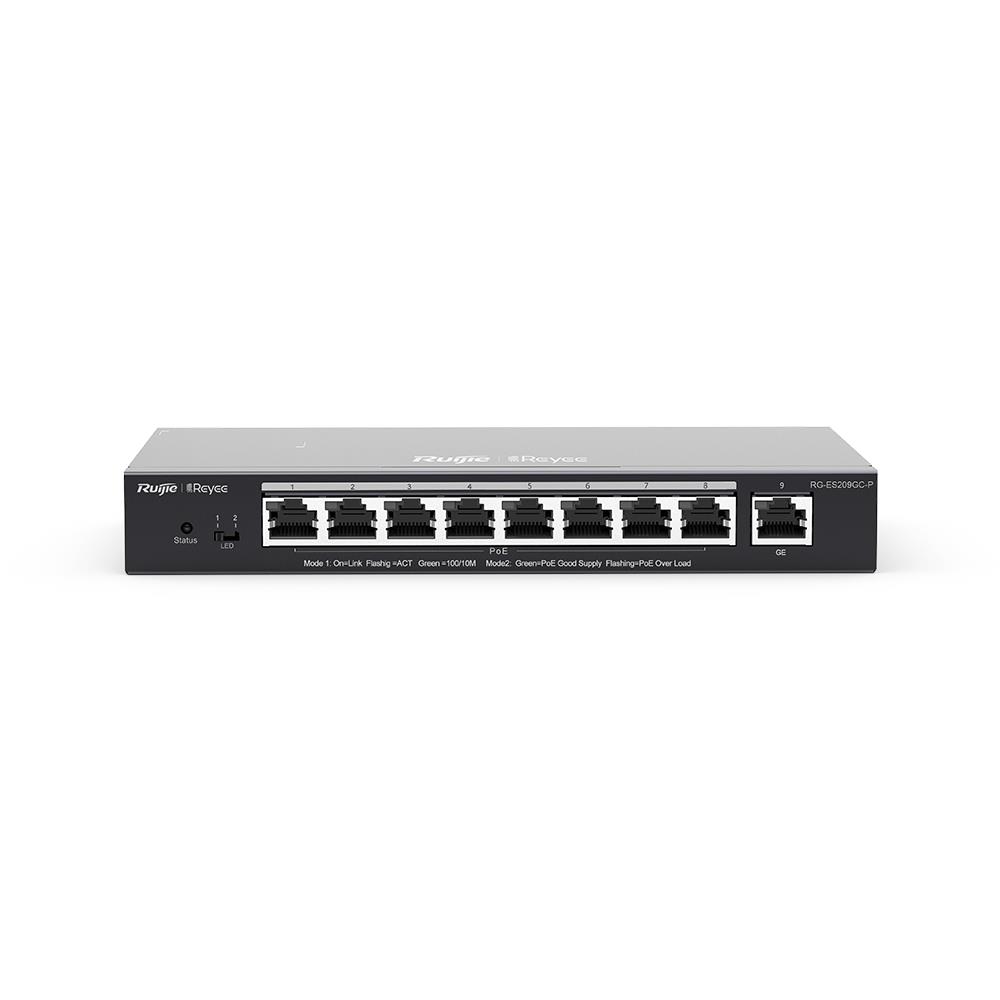 RUJEE RG-ES209GC-P 8 x 10/100/1000 Base-T PoE/PoE+ Port | 1 x 10/100/1000 Base-T Uplink  Port 120W