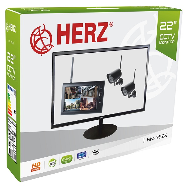 HERZ HM-3522 22'' HD LED CCTV MONITR VGA-HDMI-RCA GRL HOPARLRL